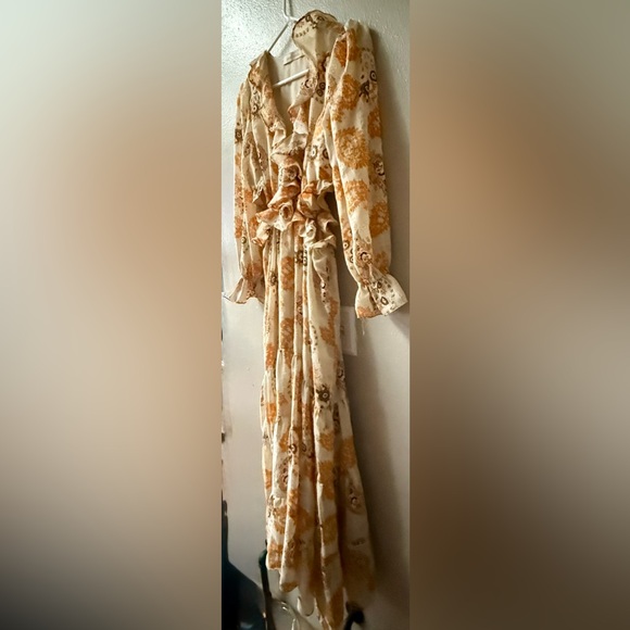 Anthropologie Bishop + Young Cream/Yellow/Gold Print Cut Out Sides Dress Sz. S - Picture 4 of 10